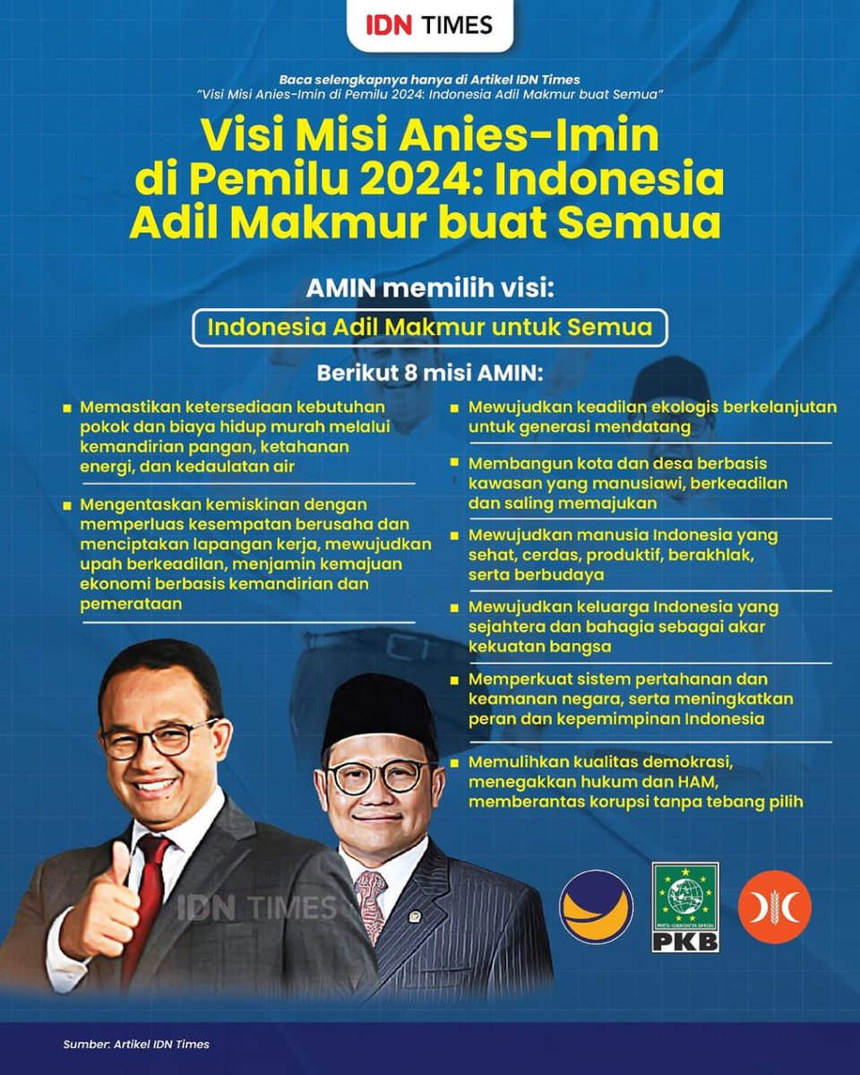 Sudah satu bangsa, satu negara, satu NKRI, satu tanah air, tapi kita belum satu kemakmuran. 10% orang kaya kuasai 60% seluruh kekayaan rumah tangga. Anies Muhaimin punya visi agar kemakmuran lbh merata. Keadilan sosial bg semua. Saatnya kita ubah bareng.

#AMINIndonesiaLebihBaik