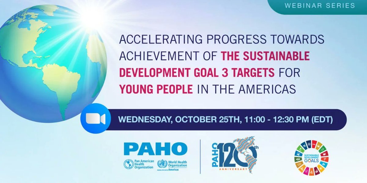 TOMORROW
Webinar "Accelerating progress towards achievement of the Sustainable Development Goal 3 (SDG3) targets for young people in the Americas"

⏰11:00 am to 12:30 pm
👉 Washington DC time.
bit.ly/3M7QZCK