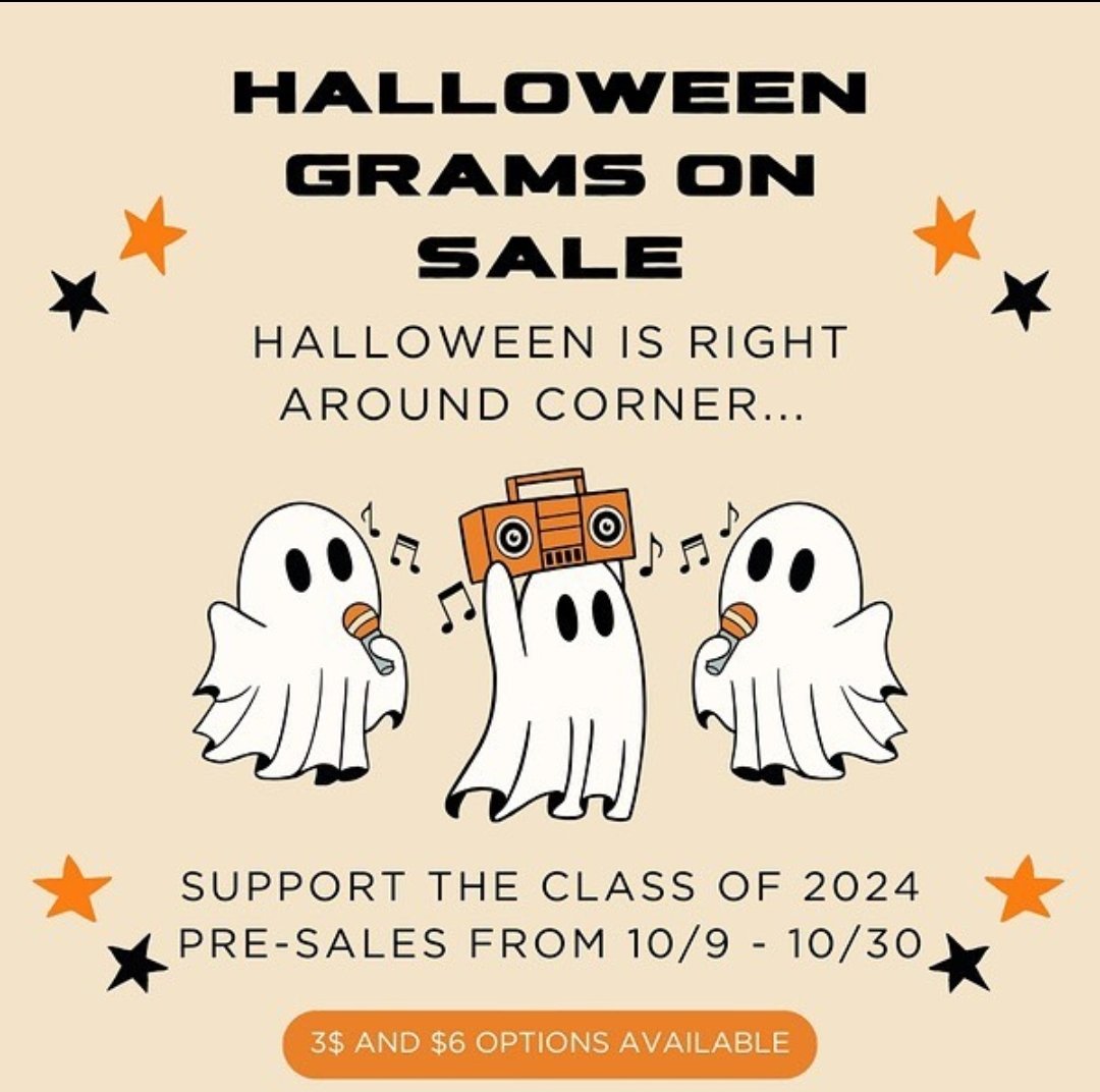 lakebalboaprep's tweet image. Final days! Support the #lakebalboa Class of 2024 fundraiser by purchasing a #Halloween gram. 🎃 #LAUSD #halloweengram #fundraiser #seniors #classof2024