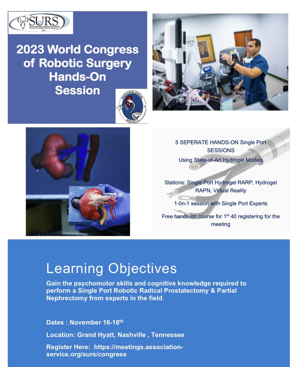 Society of Urologic Robotic Surgeons (SURS) (@societysurs) on Twitter photo Join <a href="/SocietySURS/">Society of Urologic Robotic Surgeons (SURS)</a> Nov 16-18 in Nashville for practical tips and unique hands-on lab. Make your reservation at the magnificent Grand Hyatt by Oct 26.
Register now for WCRS: meetings.association-service.org/surs/congress Join <a href="/SocietySURS/">Society of Urologic Robotic Surgeons (SURS)</a> Nov 16-18 in Nashville for practical tips and unique hands-on lab. Make your reservation at the magnificent Grand Hyatt by Oct 26.
Register now for WCRS: meetings.association-service.org/surs/congress