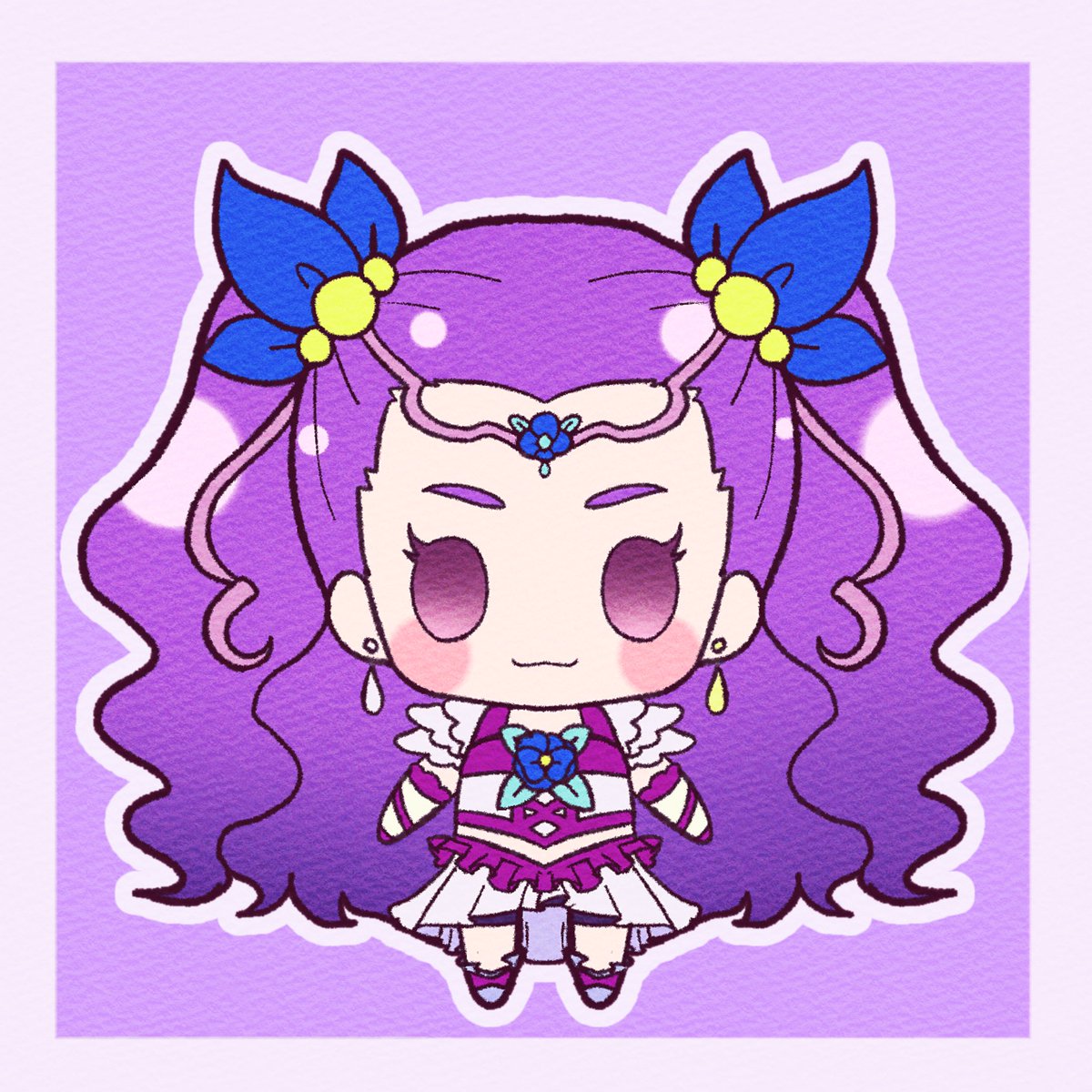 1girl solo chibi purple hair long hair jewelry purple background  illustration images