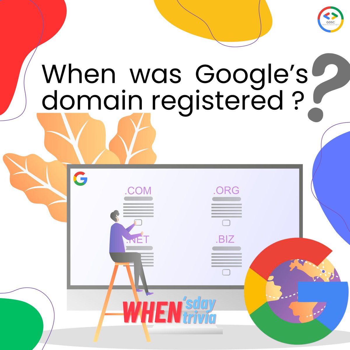 ambedkargdsc's tweet photo. Weekly "When's Day Trivia" is here! 😃
Comment your answers. 

#gdsc #google #Wednesday #question #CWC #Domains https://t.co/eeK3DYFUH7