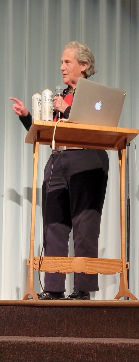 PearceyPE's tweet photo. Temple Grandin in Boulder. Great seats, great topics. Visual thinking/learning, sensory issues, even if she didn't mention cotton (omg cotton!). Favor exposure, cater to interests, use simple bullet points/checklists, don't overwhelm the message. https://t.co/PYS05iQo59