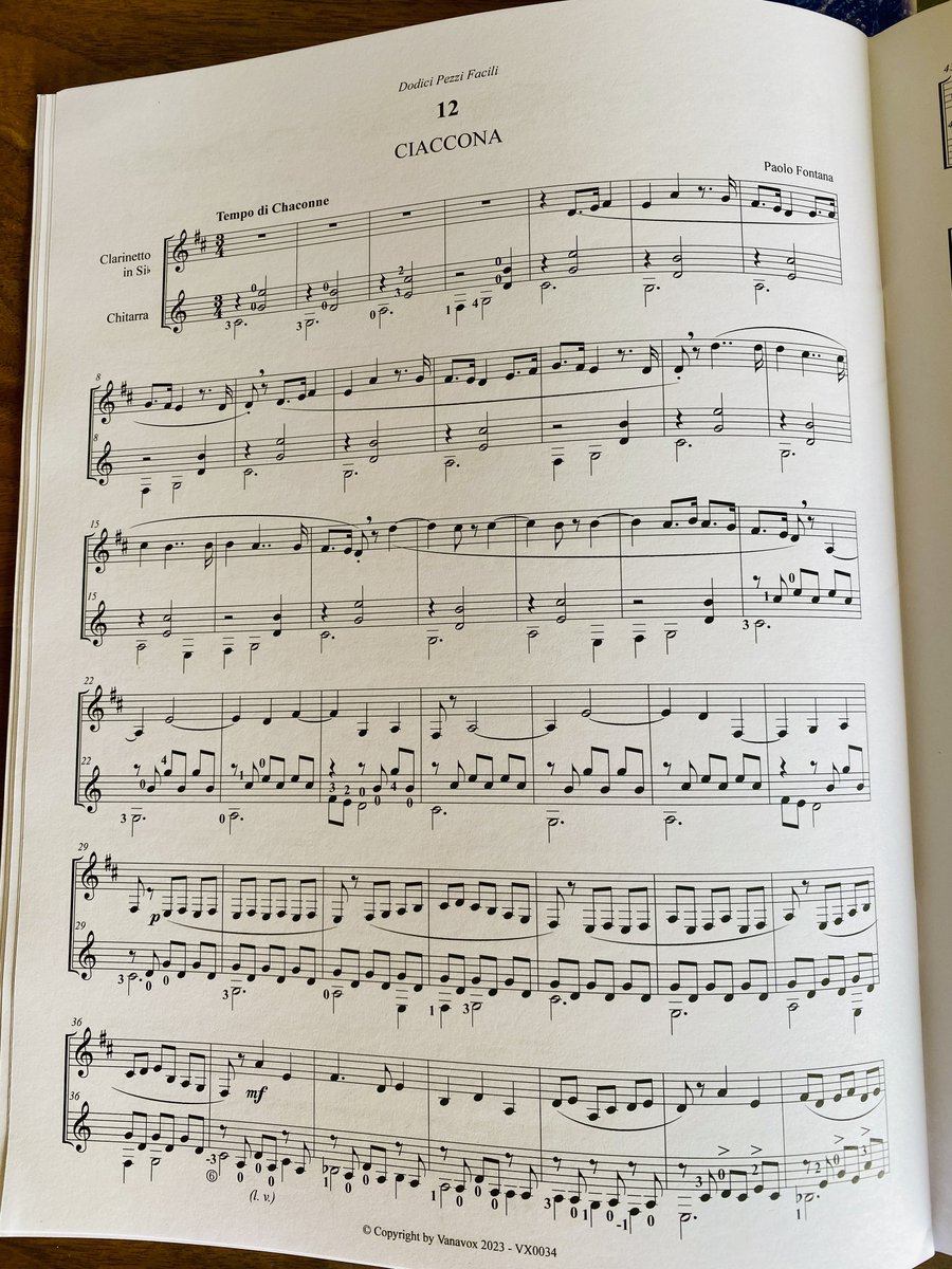I received an instructional book recently published by Paolo Fontana of <a href="/ecovanavocetwit/">ecovanavoce</a> , who collaborated with Dugo on the album "Mother Moon," as a birthday gift for myself.
It's filled with ambitious ideas aimed at expanding the original repertoire for guitar and clarinet.