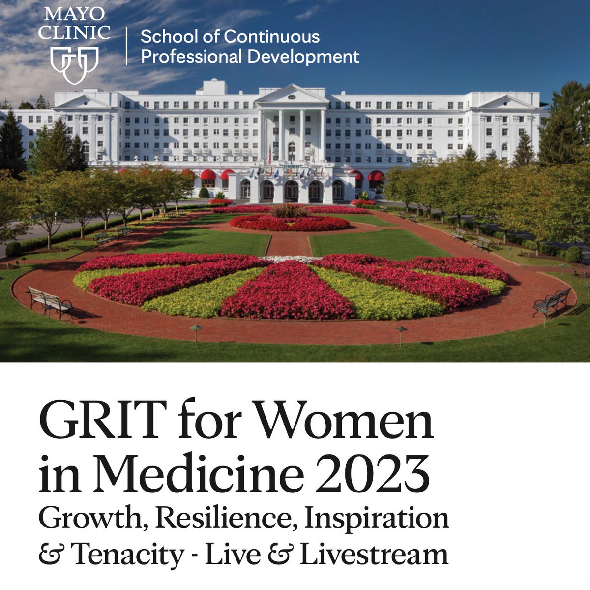 Incredibly excited for #MayoGRIT to begin this week! I'm ready to be inspired by the fantastic lineup of speakers and workshops! 🌄 @MayoGRIT @SMoeschlerMD @anjalibhagramd @AmyOxentenkoMD @BridgetPulos @MeghanACooperDO 👩‍⚕️ Learn more: ce.mayo.edu/special-topics…
