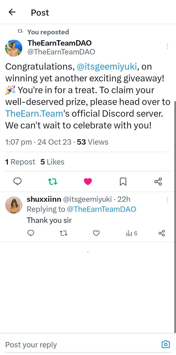 Thank you @TheEarnTeamDAO 
I win  the giveaways