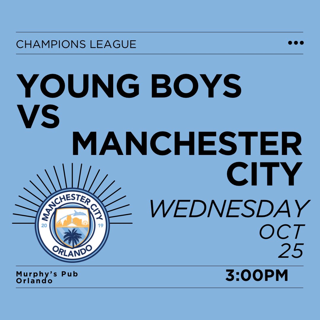 Who's leaving work early with us? 
Champions League matchup tomorrow
Young Boys vs ManCity 
3:00PM streaming live at <a href="/pub_murphy/">Murphy's Pub</a>
