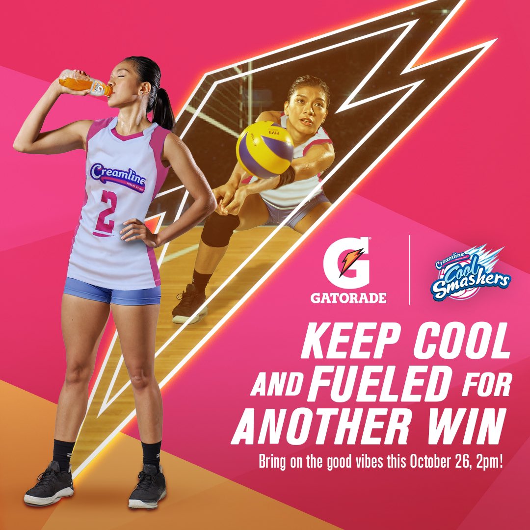 Bring on the good vibes! When you’re a team that’s fueled by the World’s No. 1 ⚡, you can always count on a smashing streak of PVL 🏐 wins! Show them what you’re made of, #CreamlineCoolSmashers 💕  #GatoradeFuelsYouForward #RebiscoVolleyballPH #PVL2023