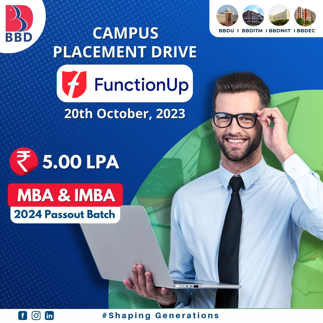 BBD_UNIVERSITY's tweet image. #FunctionUp Online tech-education firm came to BBD for an On-Campus Placement Drive for the 2024 Passout batch.
#campusplacement #elearning #onlinelearning #bbdlucknow #urgenthiring #edtech