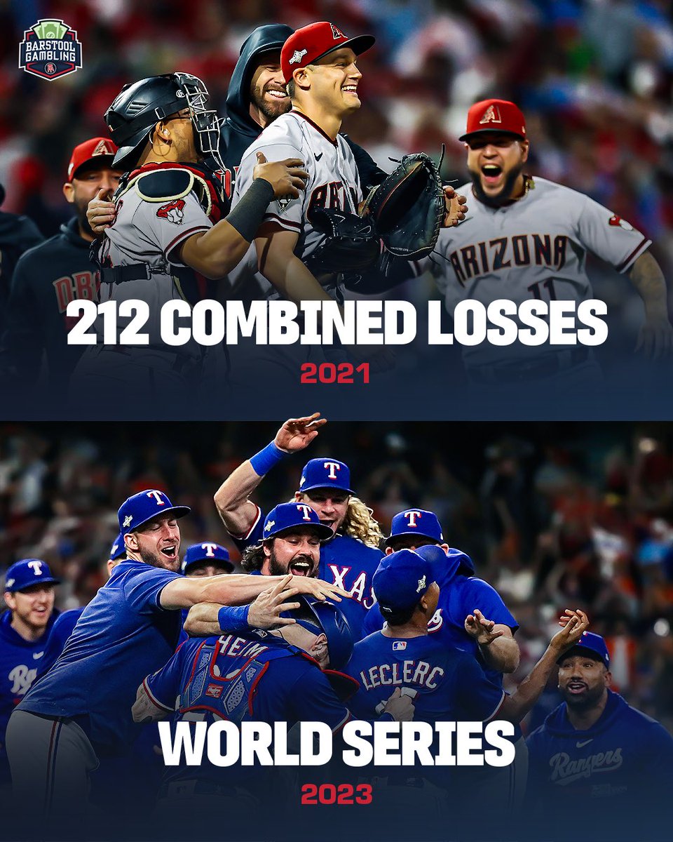 The Rangers lost 102 games in 2021. The Diamondbacks lost 110 games in 2021.

In 2023, they’ll meet in the World Series.