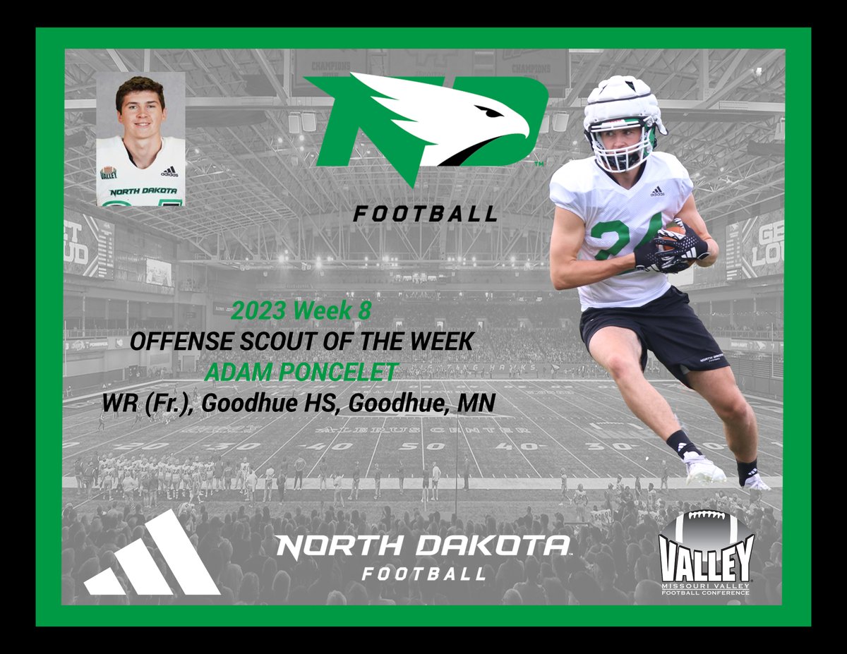 UND 🏈 Recruiting 🦅 (@undfbrecruiting) on Twitter photo Lots of great efforts contribute to Saturdays. Congrats to last week's Offense Scout of the Week, freshman WR Adam Poncelet <a href="/AdamPoncelet/">Adam Poncelet</a> out of Goodhue HS in Goodhue, MN <a href="/GoodhueAct/">Goodhue Activities</a>. #DayByDay #UNDProud Lots of great efforts contribute to Saturdays. Congrats to last week's Offense Scout of the Week, freshman WR Adam Poncelet <a href="/AdamPoncelet/">Adam Poncelet</a> out of Goodhue HS in Goodhue, MN <a href="/GoodhueAct/">Goodhue Activities</a>. #DayByDay #UNDProud