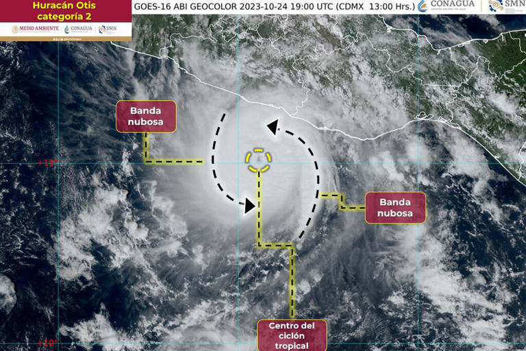 LaParrao's tweet photo. El huracán Otis sigue subiendo de intensidad y ya es categoría 2: tocará tierra el miércoles y esta es su ruta en México
https://t.co/cwe68W5zjB https://t.co/A2C5kjsZyu