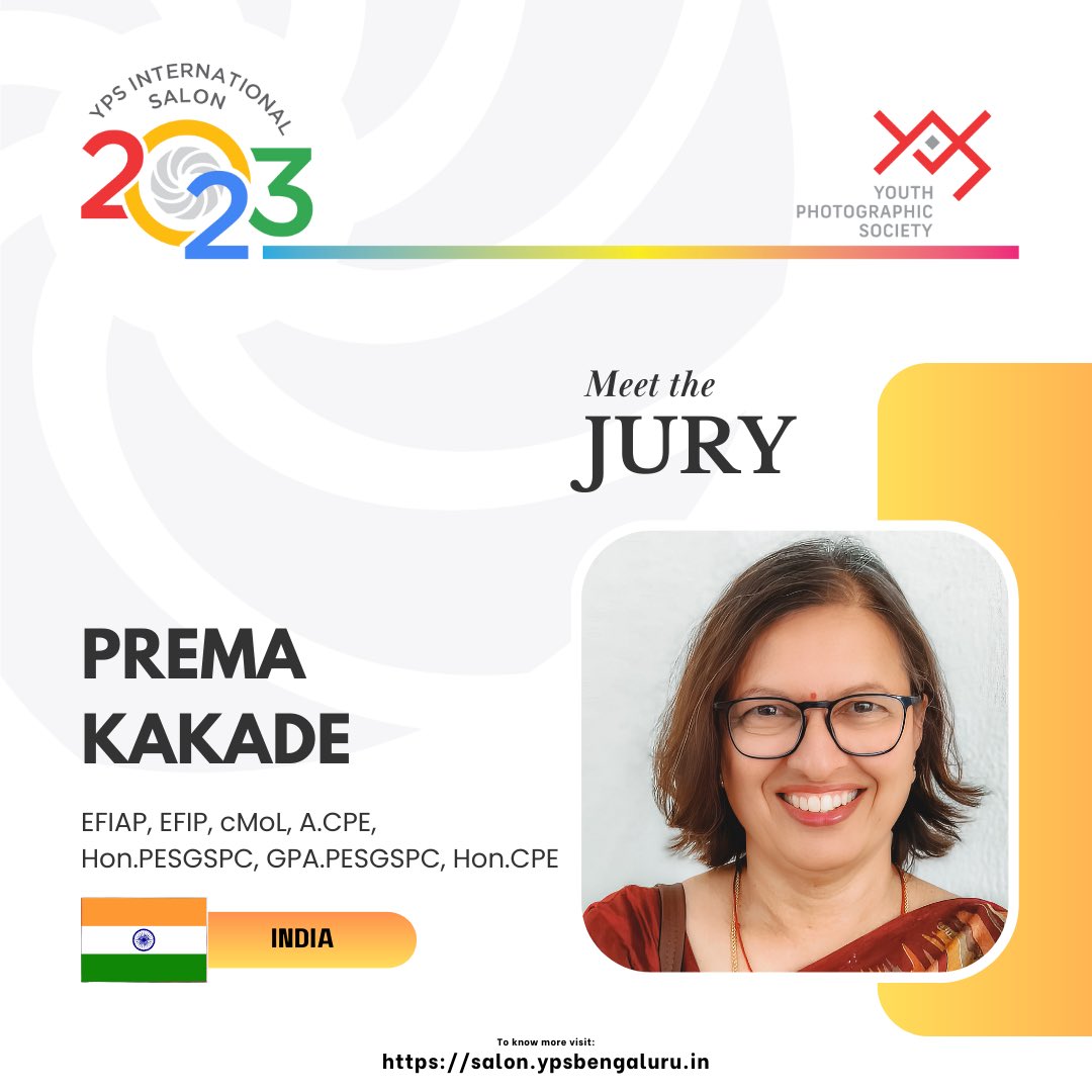 ypsbengaluru's tweet photo. Meet our Jury -Prema Kakade
EFIAP, EFIP, cMoL, A.CPE, Hon.PESGSPC, GPA.PESGSPC, Hon.CPE
FIP MEMBER ID : LM013667
https://t.co/gyHNo7ZZLu
#photographyexhibition #YPSBengaluru
#internationalsalon
#masteroflight
#youthphotographicsociety https://t.co/7kkBgssxaY