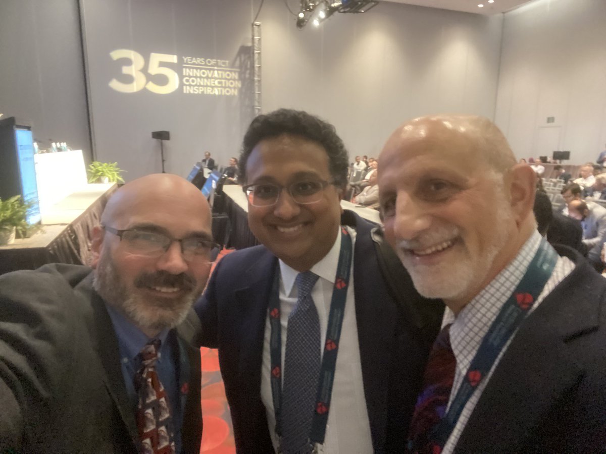 Cardiovasc Business Editor Dave Fornell with #TCT2023 course co-director Sahil Parikh, MD, Columbia University Irving Medical Center, and Ken Rosenfield, MD, Mass General Hospital. Parikh and Rosenfield at packed transcatheter pulmonary embolism intervention session