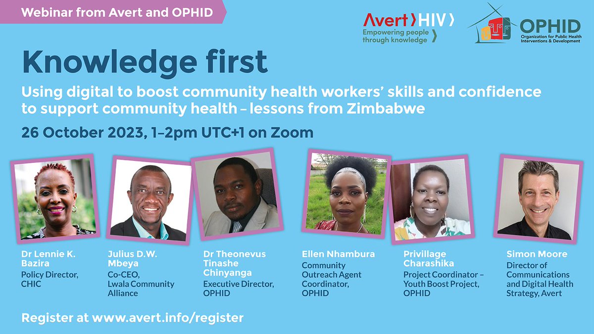 One day to go! If you haven’t already, register for an engaging webinar co-hosted by OPHID/Avert exploring how to surpass the information and digital divide with community health workers October 26 1400-1500 CAT. Register here now!: OPHID Avert Boost Knowledge First Webinar