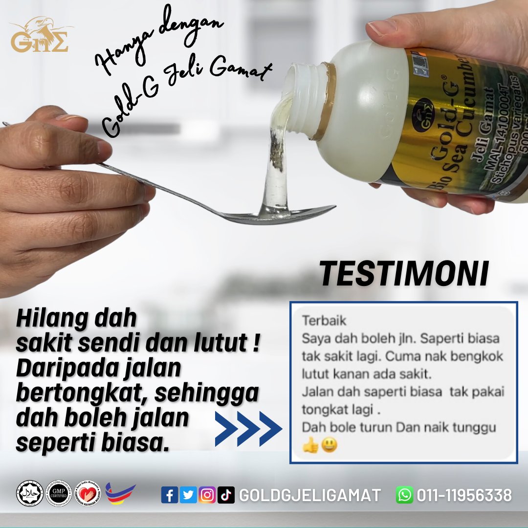 GoldGJeliGamat's tweet photo. "KENYATAAN PELANGGAN: Kisah Luar Biasa Hilangnya Sakit Sendi dan Lutut! 
Jangan biarkan kesakitan sendi dan lutut menghalang anda daripada menjalani kehidupan yang aktif. 
https://t.co/nBQoSHgzTf

#TestimoniPelanggan #KesihatanSendi #GoldGJeliGamat #KualitiHidup #EdSheeraninKL https://t.co/HKTzOyuIQI