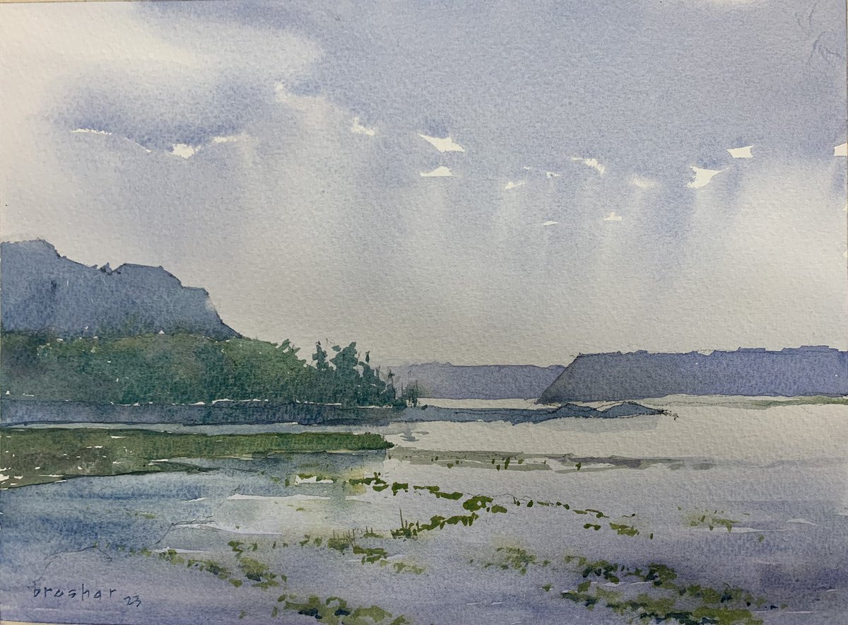 Completed the first painting for my watercolor class this evening. “Lake Pepin Vista”. 11x14 #watercolor    From a reference photo this summer at Red Wing Plein Air. 

#danielsmithwatercolors
#baohongpaper
#rosemarybrushes
#WaterlooCenterfortheArts
