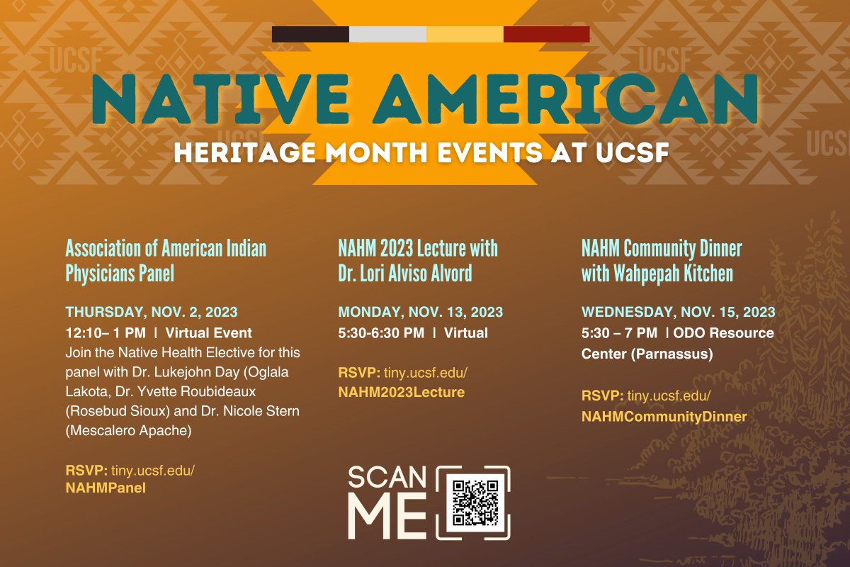 The Native American Heritage Month Planning Committee 2023 welcomes all members of UCSF to participate in the offerings we curated! Get your Zoom backgrounds, learn more and register: tiny.ucsf.edu/NAHM2023Events