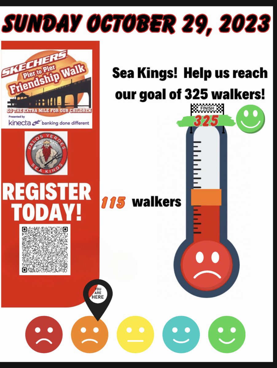 Sea Kings!  We need another 210 walkers to meet our Skechers Walk goal!  Register today and earn class comp points for your grade level! Let’s go Kings!