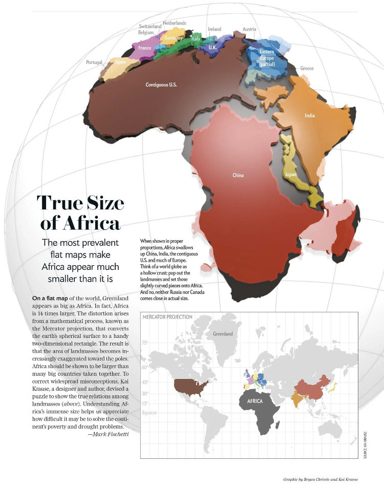 The true size of Africa. Credit: Scientific American, Bryan Christie, and Hai Krause.