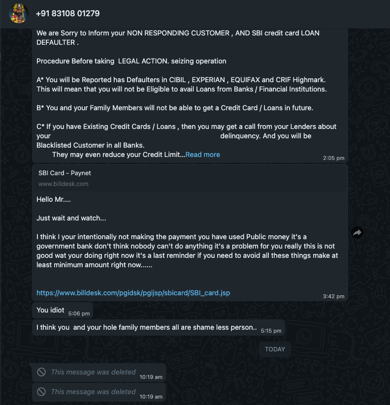 MHarishnaikM's tweet photo. Dear @TheOfficialSBI do you give rights to your people to abuse customers. we pay 4% interest not to listen to this. he deleted more abusive words. https://t.co/6bYyg9nIkv