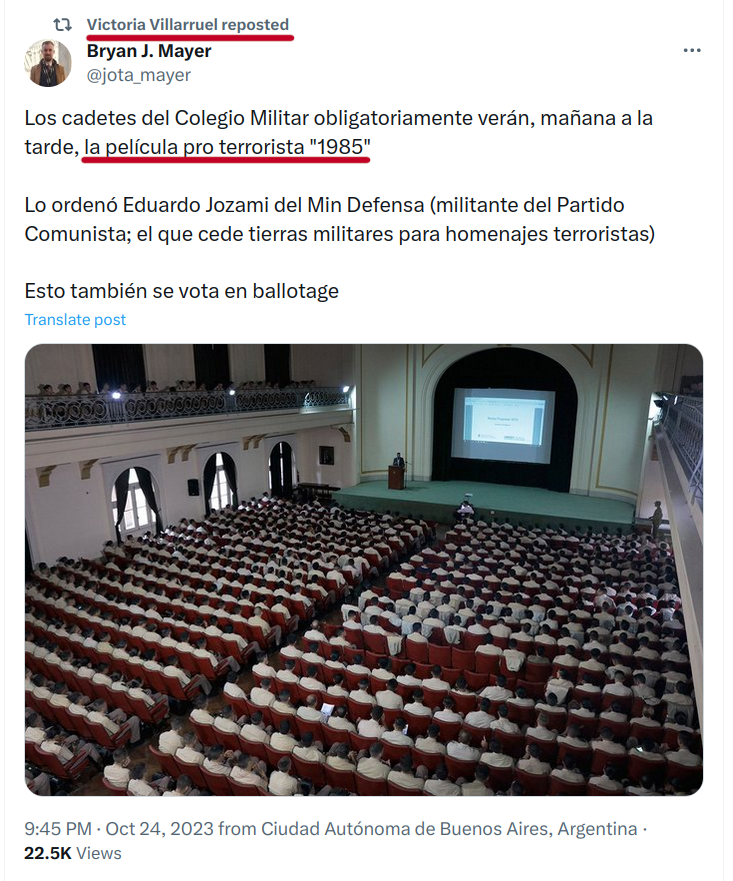 mis2centavos's tweet photo. Para @VickyVillarruel, "Argentina, 1985" es una película pro terrorista. 

¿Esto van a votar? https://t.co/WPCakkcCBY