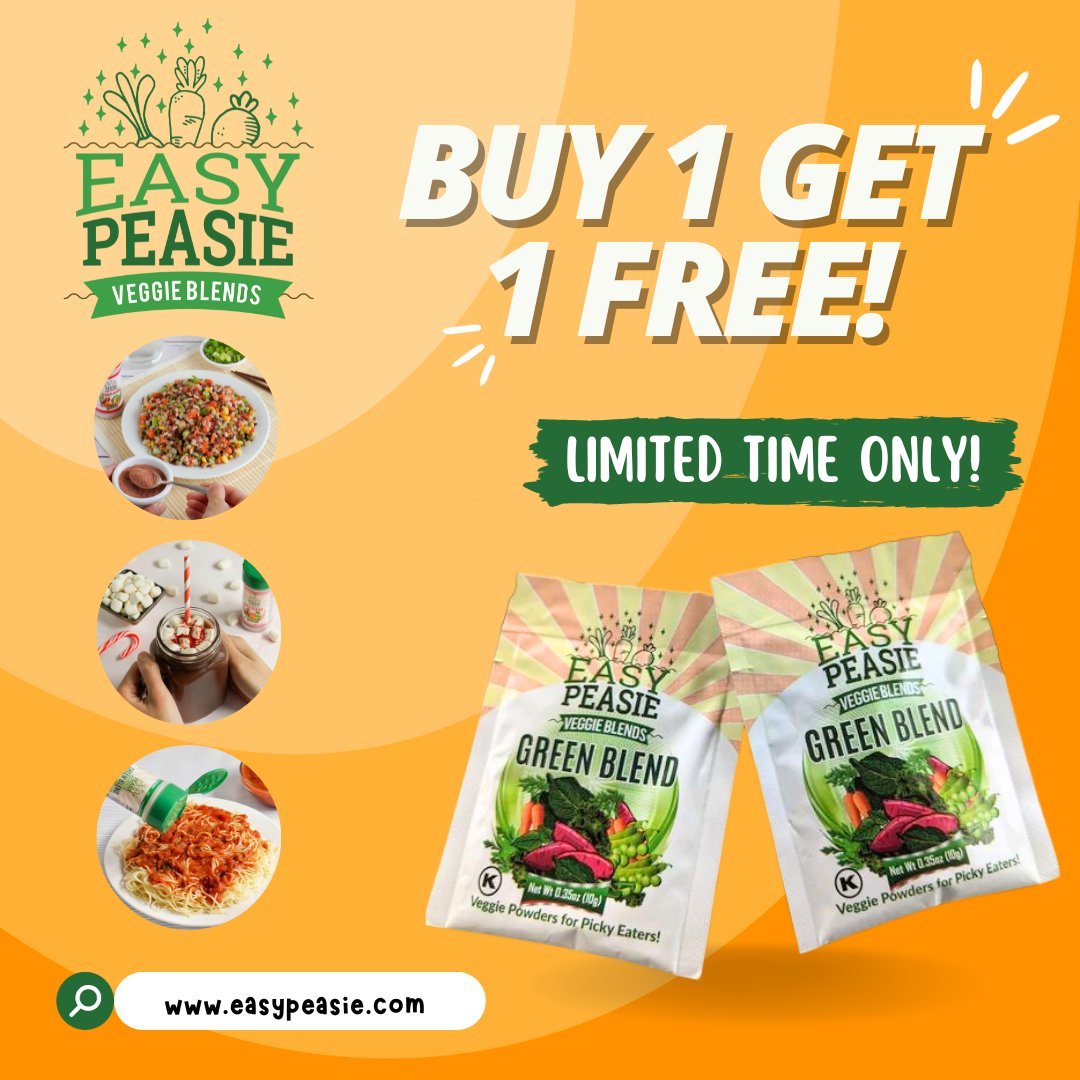 Just want a sample of EasyPeasie? Here you go! Buy one sample and get one free. Use coupon code SAMPBOGO 😊 #EasyPeasie #HealthyHabits #Parenting #ParentingAdventures #FamilyWellness #HealthIsWealth #WellnessJourney #pickyeaters