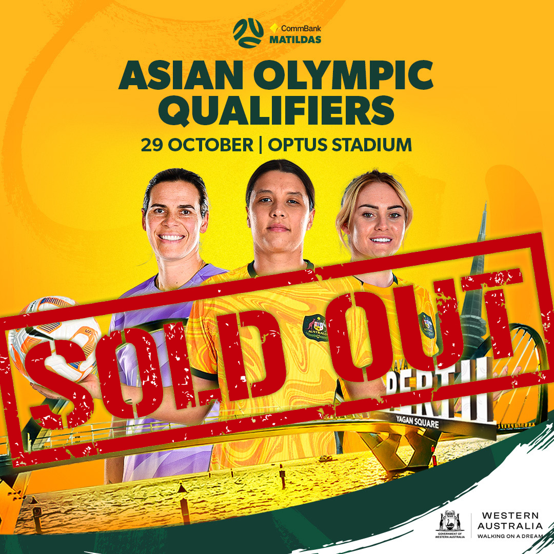 The CommBank Matildas match at Optus Stadium is officially SOLD OUT! Congrats to @TheMatildas for 11 consecutive sell-outs this year 👏