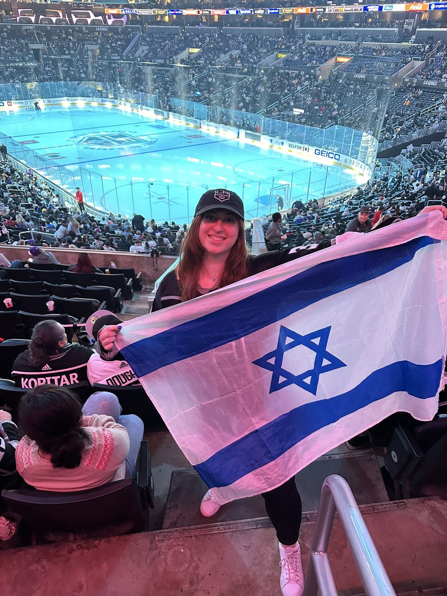 maddymerbear's tweet photo. @NHL @LAKings if you’re antisemitic just say so. 

I just got told I wasn’t allowed to wave my Israel flag at the game. It’s literally Jewish Heritage night though??

Figure yourself out. Straight up embarrassing. Am Yisrael Chai 🇮🇱🫡
#AmYisraelChai #LAkings #JewishHeritageNight https://t.co/csos9lPI5F