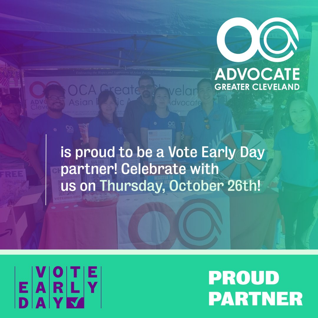 OCACleveland's tweet photo. @OCACleveland is proud to be a Vote Early Day partner!
Celebrate with us on Thursday, October 26th in AsiaTown!
#VoteReady
#VoteEarlyDay
#CLEready
#ACEtheVote
#Vote https://t.co/J6a5s092wn