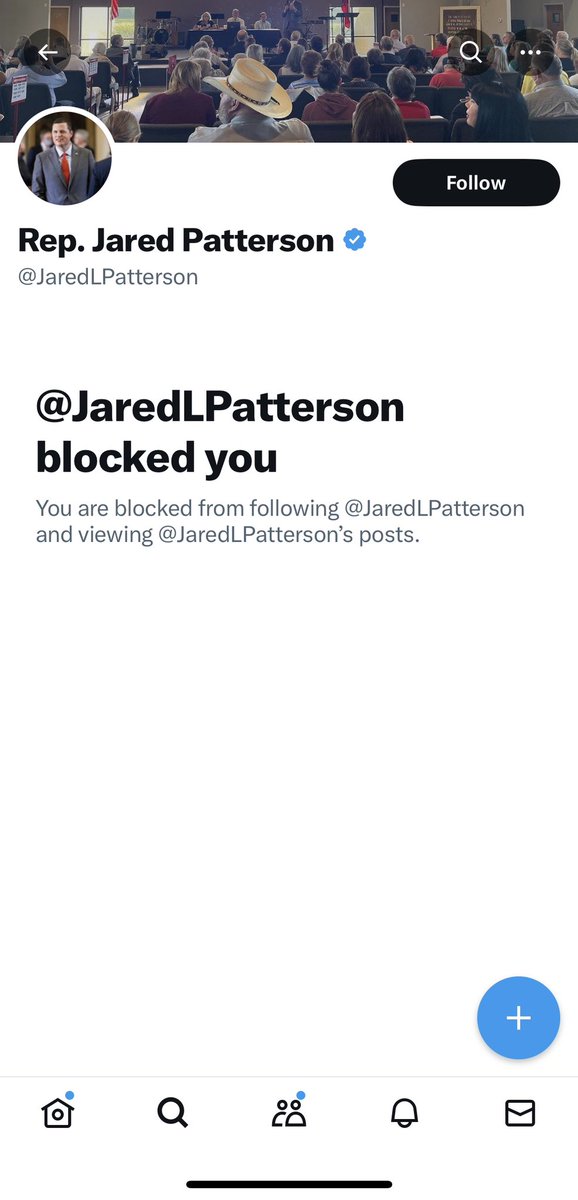 If anyone knows (hopefully not in the biblical sense) State Rep Jared Patterson, R-Texas, from the northern exurbs of Dallas I sure wish you’d ask him why he blocked me. In his profile he claims to be a true conservative and proud Texas Aggie. I was a real conservative, a…