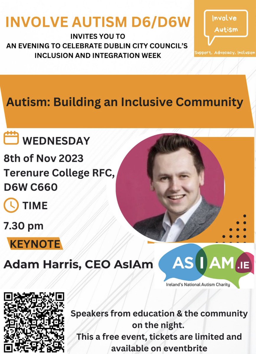 Looking forward to our evening to celebrate <a href="/DubCityCouncil/">Dublin City Council</a> Inclusion &amp; Integration Week on Wednesday 8th of Nov @7.30pm in <a href="/terenurerugby/">Terenure College RFC</a>. Tickets for this free event are available on Eventbrite. All Welcome. 
eventbrite.com/e/742711288457…