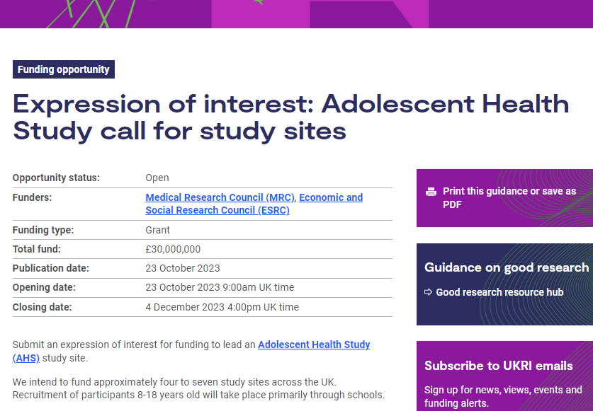 Medical Research Council (@the_mrc) on Twitter photo Expression of interest: Adolescent Health Study call for study sites. £30m available to fund 4-7 sites across the UK. More: orlo.uk/6hWGz <a href="/ESRC/">Economic and Social Research Council</a> Expression of interest: Adolescent Health Study call for study sites. £30m available to fund 4-7 sites across the UK. More: orlo.uk/6hWGz <a href="/ESRC/">Economic and Social Research Council</a>