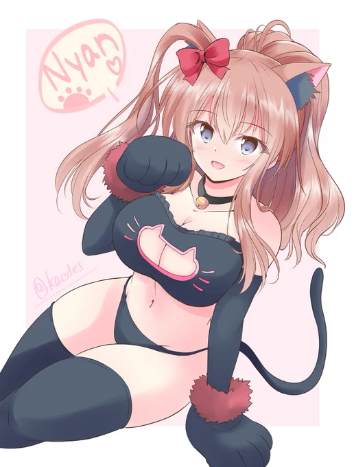 黒サラニャン #艦これ #サラトガ 昨日描いた白サラニャンの黒差分。FANBOXの方にもUPしてます。黒もイイ!