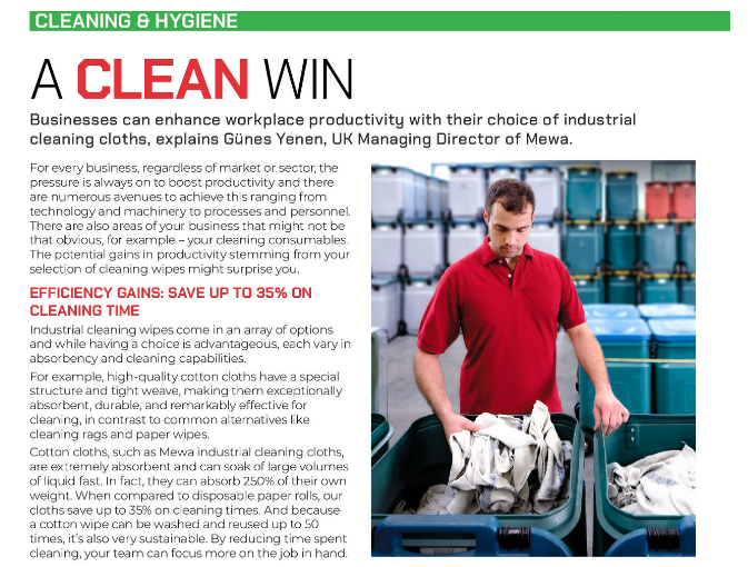 MEWA_EN's tweet photo. Turn 📄 to page 32 to read our article in @TomorrowsHS's latest issue. This article is all about how businesses can enhance workplace productivity with their choice of industrial cleaning cloth.

https://t.co/P7RTy2XO3b
#healthandsafety #compliance #productivity https://t.co/dVyw7SD7iD