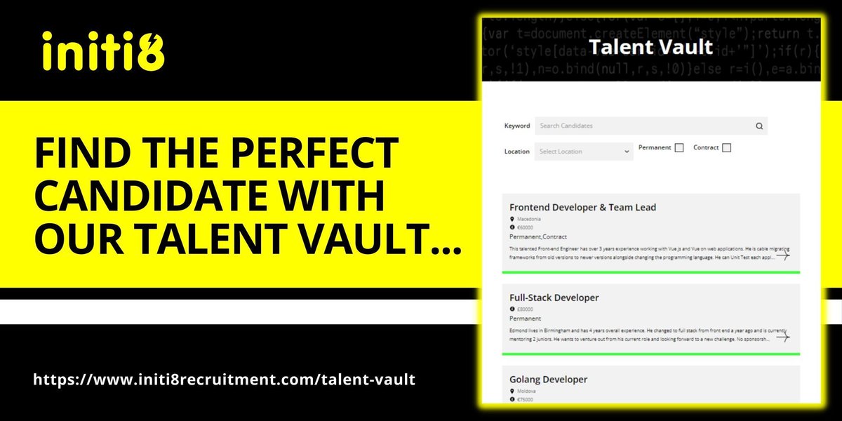 Initi8Recruit's tweet photo. ⚡Use our Talent Vault and find the BEST HIRES for your jobs! 

https://t.co/gp6Ev1O039 https://t.co/nb3oAAmna1