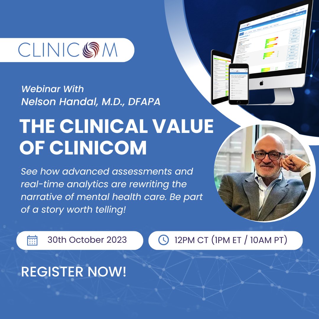 Discover how Clinicom is revolutionizing mental health care with Dr. Nelson Handal. Join our journey in the upcoming webinar! clinicom.com/webinar10302023 #Clinicom #CareRevolution