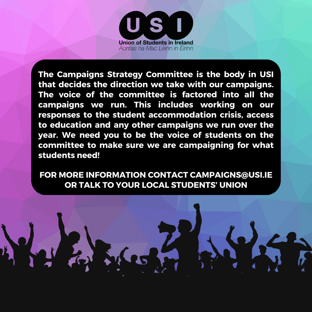 🗳️ Nominations now open for USI Campaigns Strategy Committee election Open to Part-Time Officers and ALL students. One position for each region - BMW, Dublin, NUS-USI and South! Swipe for full details ⬅️⬅️⬅️