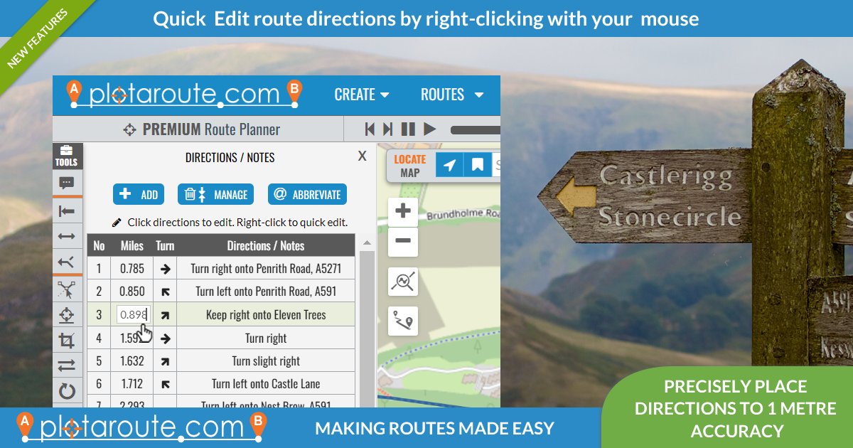 plotaroute's tweet image. The @plotaroute Directions Quick Edit feature now lets you precisely place route directions to a one metre accuracy and more easily adjust turn arrows. More at: plotaroute.com/news

#walking #running #cycling #routes

#MakingRoutesMadeEasy