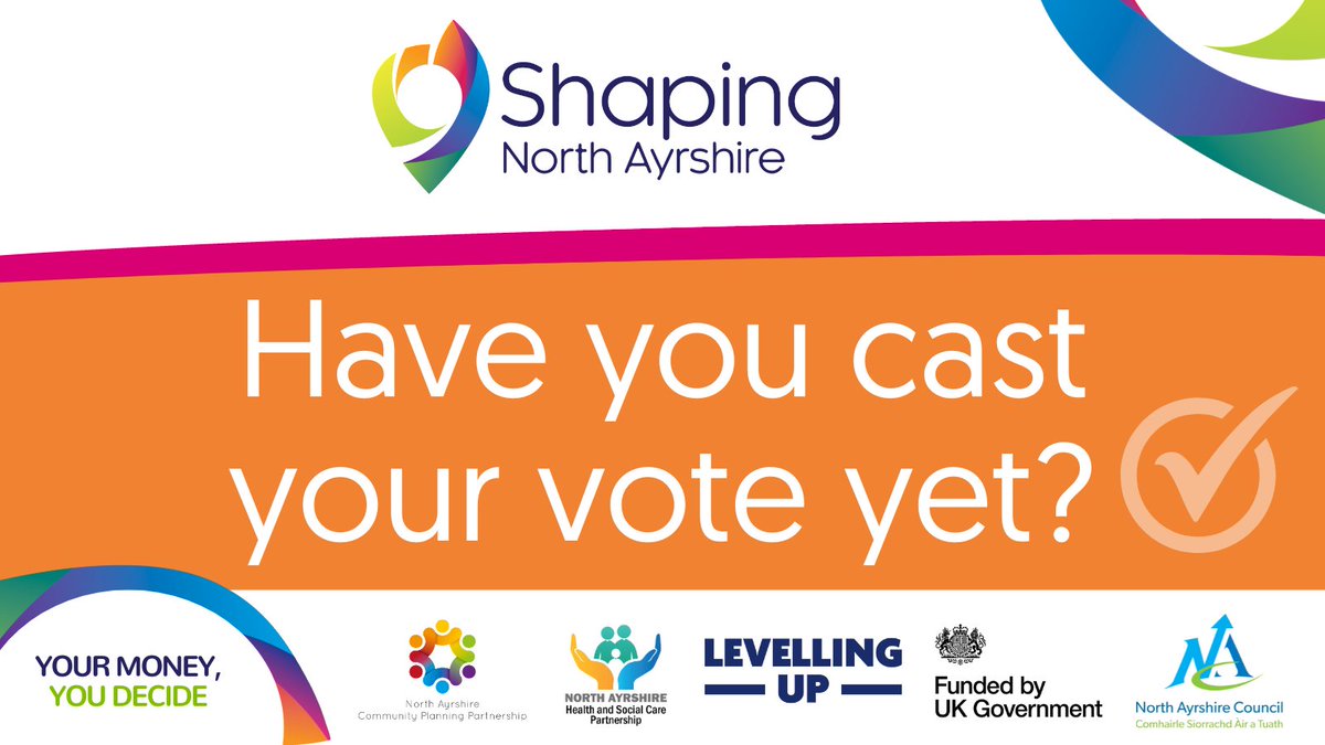 Voting for Locality PB and UK Shared Prosperity Fund PB is currently open to all North Ayrshire residents. Tell us where YOU want cash spent in your area! You can vote until 5pm on Friday 11 November, but why wait? Cast your vote now: tinyurl.com/2p8xhhvm ✔️