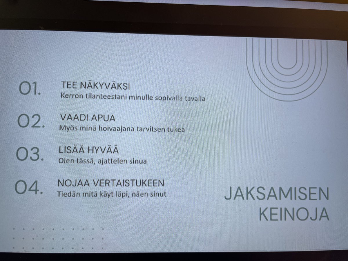 #Läheisenätyöelämässä hankkeen kokemusasiantuntijan vinkit työssä jaksamisen tueksi. Kiitos upeasta ja koskettavasta puheesta. Esimerkkisi konkretisoi läheishoivaajan monia rooleja näkyväksi❤️ #Niina ⁦<a href="/MariaAkatemia/">Maria Akatemia ry</a>⁩ ⁦<a href="/MSillanpaan_sr/">MiinaSillanpääSäätiö</a>⁩