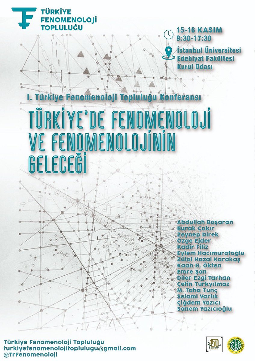TrFenomenoloji's tweet photo. Türkiye Fenomenoloji Topluluğu olarak ilk konferansımız “Türkiye’de Fenomenoloji ve Fenomenolojinin Geleceği” üzerine olup 15-16 Kasım günleri, saat 09:30-17:30 arasında, İstanbul Üniversitesi Edebiyat Fakültesi Kurul Odası’nda gerçekleşecektir. Katılım herkese açıktır 🔊 https://t.co/McLCdpY4tb
