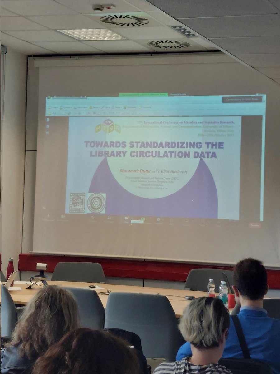 MTSR_group's tweet photo. Online presentation from Biswanath Dutta and Bhuvaneshwari V. on Towards standardizing the library circulation Metadata. 

#MTSR2023 #MTSRConference #MTSRCommunity https://t.co/X43vZYO1UJ