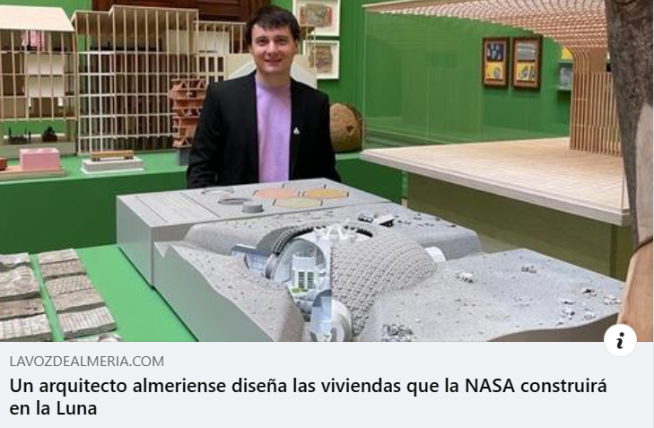 Un arquitecto almeriense, Salvador Navarro, diseña las viviendas que la NASA construirá en la Luna.
Artículo de Miguel Cabrera (La Voz de Almería)