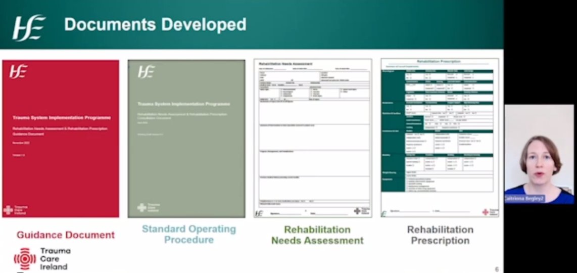 Caitríona Begley, Rehabilitation Project Facilitator @TraumaCareIrl speaks now. If a patient is identified to have rehabilitation needs, the rehabilitation prescription (RP) is commenced within 72 hours. This identifies ongoing rehabilitation needs and sets a treatment plan…