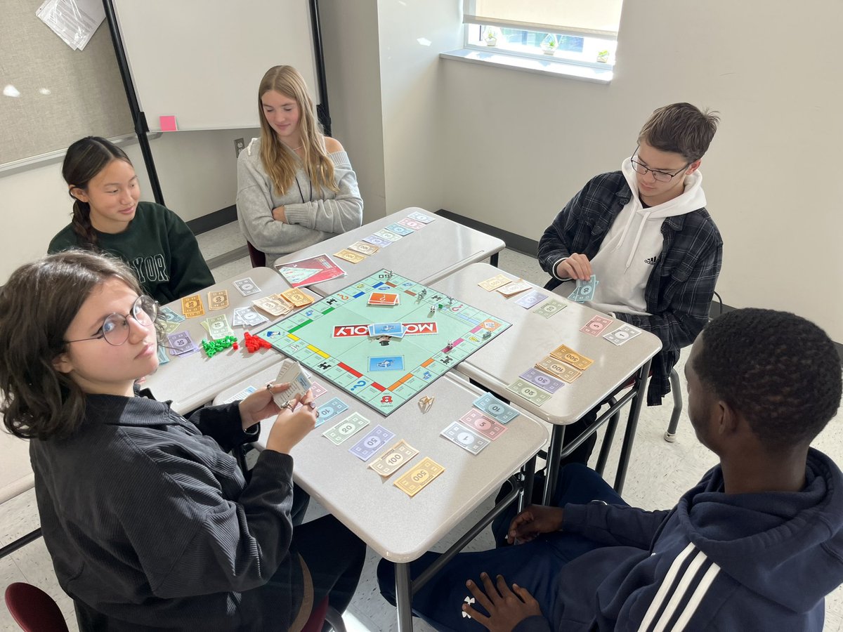 What better way to practice personal finance than playing monopoly! #screenfree #kidsconnecting #socialpracticewithboardgames #bringbackboardgames #avongrovehighschool