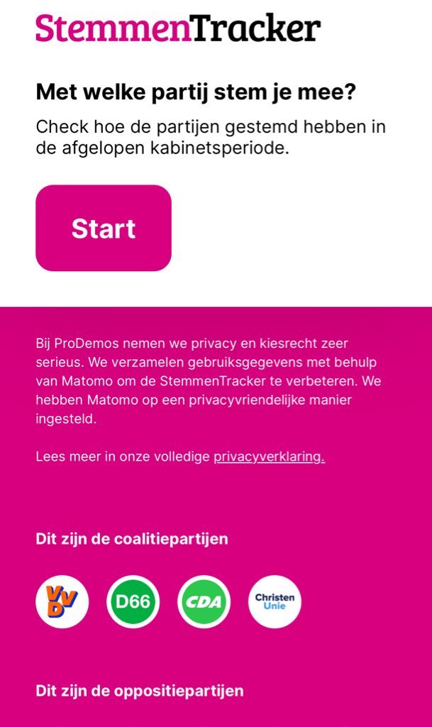 MatthijsvTuijl's tweet photo. Zowel de #StemWijzer als de #StemmenTracker staan nu online. De ene kijkt vooruit en naar plannen van partijen. De ander terug op wat gestemd is. Beide in 30 stellingen. https://t.co/EdHZsrklzK