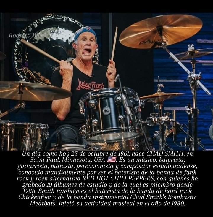 RodrigoBlackZ's tweet image. HOY EN LA MÚSICA 🎶.
Un día como hoy 25 de octubre de 1961.
Nace : CHAD SMITH (Red Hot Chili Peppers), en Saint Paul, Minnesota, USA 🇺🇲.
@movibel1 @mercyaguirre201 @Suzie12141984 @White66Walter @MiriamVelizGal1 @pxcarreraf @Mechangel08 @Lalo_Hammett #funkrock 🤘🖤🦇🇪🇨.