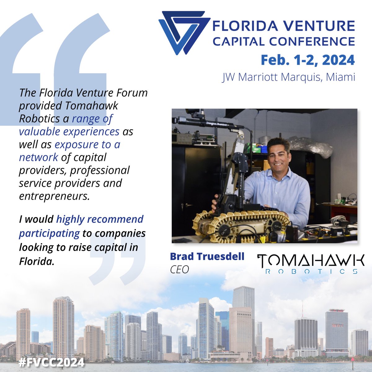 Apply now to present at the 2024 Florida Venture Capital Conference! If you're interested in outside capital, this is your opportunity to connect with industry leaders and potential investors. Presenter spots will go fast! Learn more and apply now at bit.ly/FVCC2024
