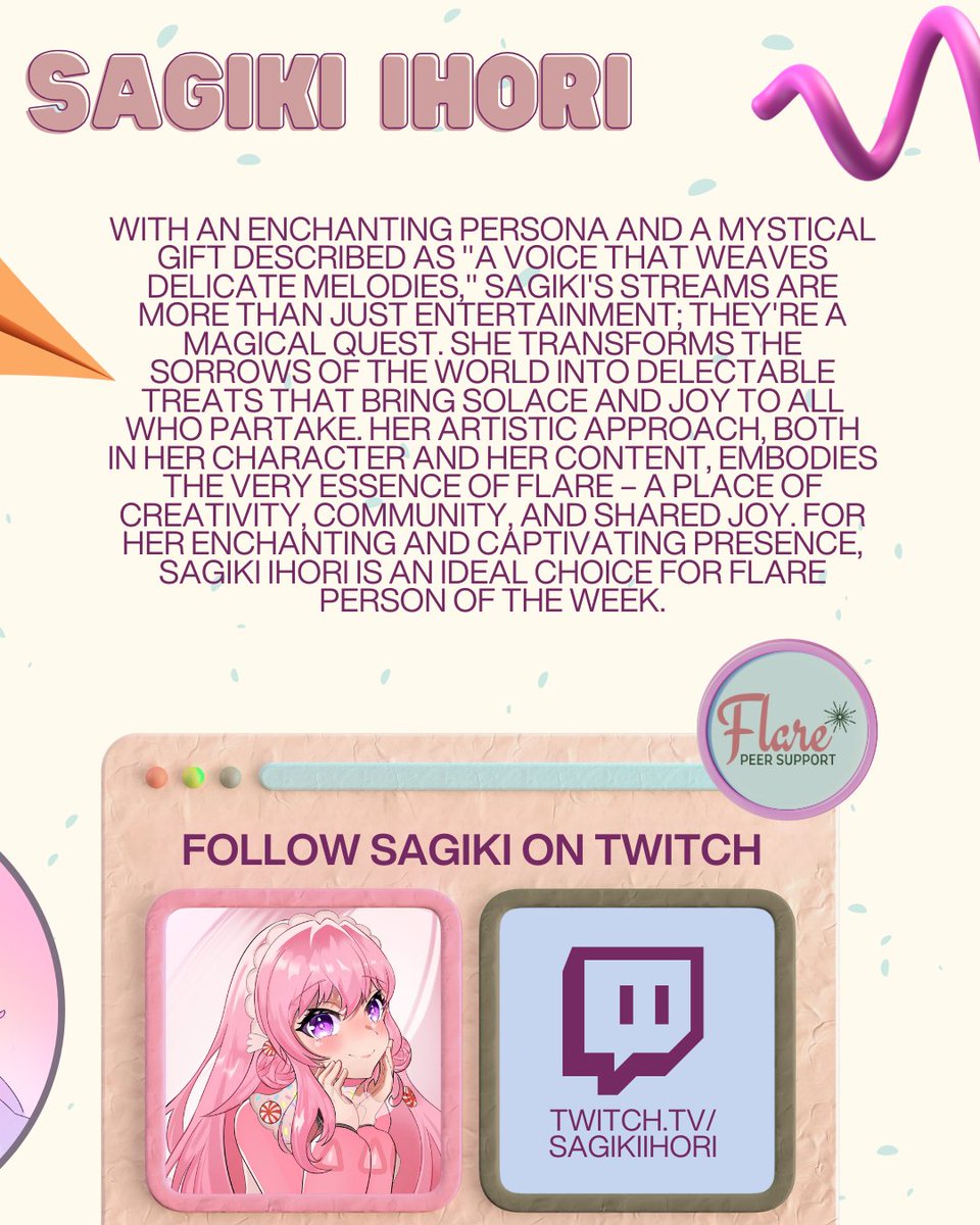 FlareCares's tweet photo. At #Flare, we believe in honouring those who use their platform to speak out about important issues. This week, we are pleased to recognize @sagikiihori  as our #PersonoftheWeek for her warmth and inclusivity of her streams to reinforcing the sense of community that Flare loves. https://t.co/dJgrzWJfdJ